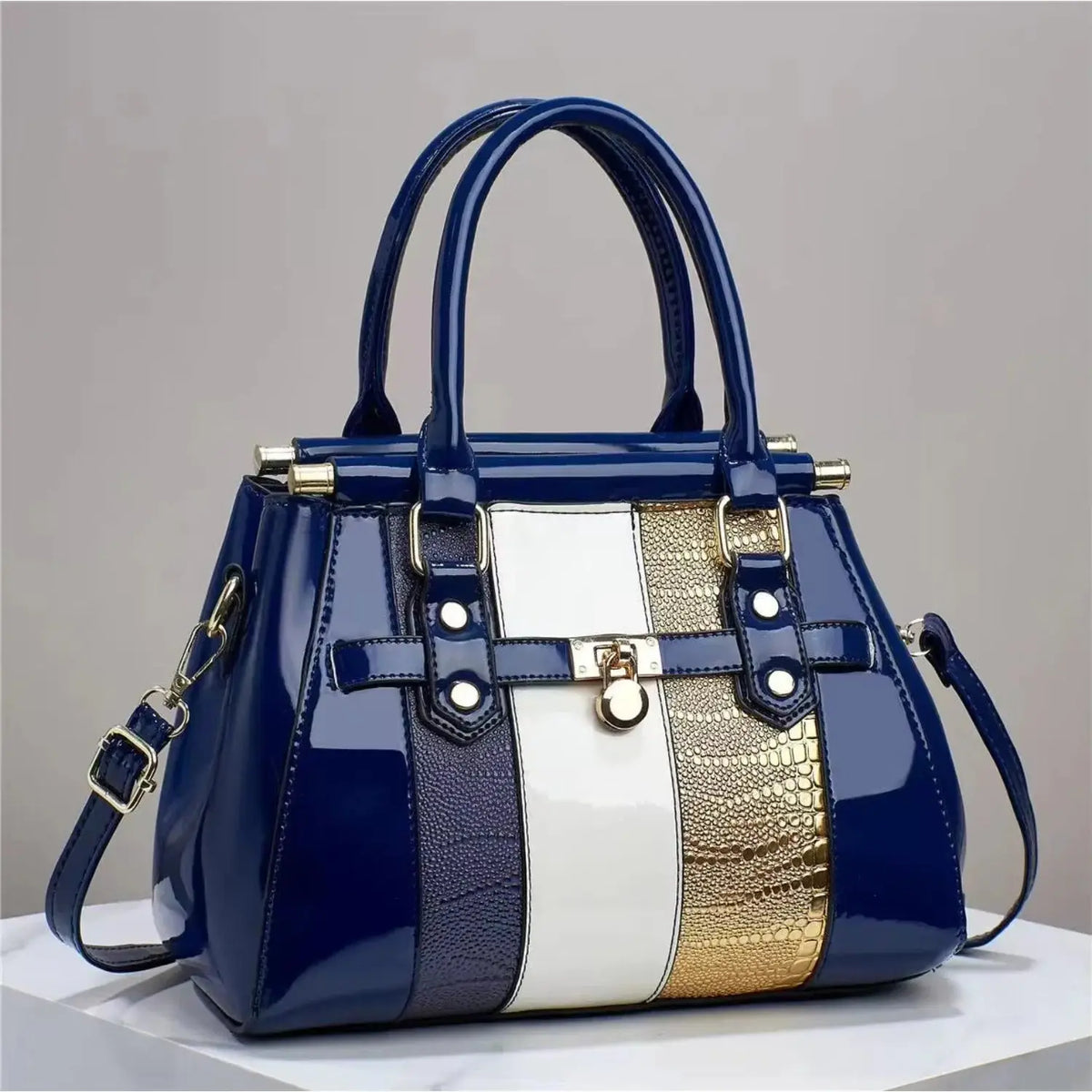 Women's Glossy PU Leather Handbag – Elegant Tote Purse for Casual & Formal Use