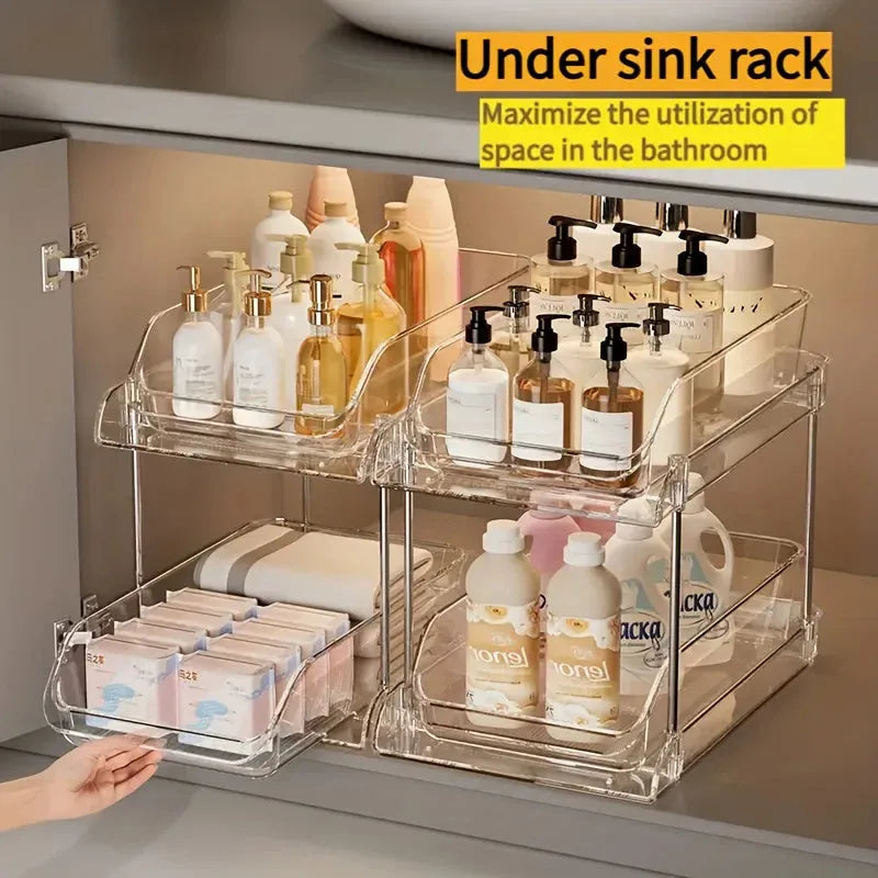Pull Out Under Sink Organizer with Clear Shelves Design