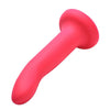 Curved red silicone dildo with suction cup