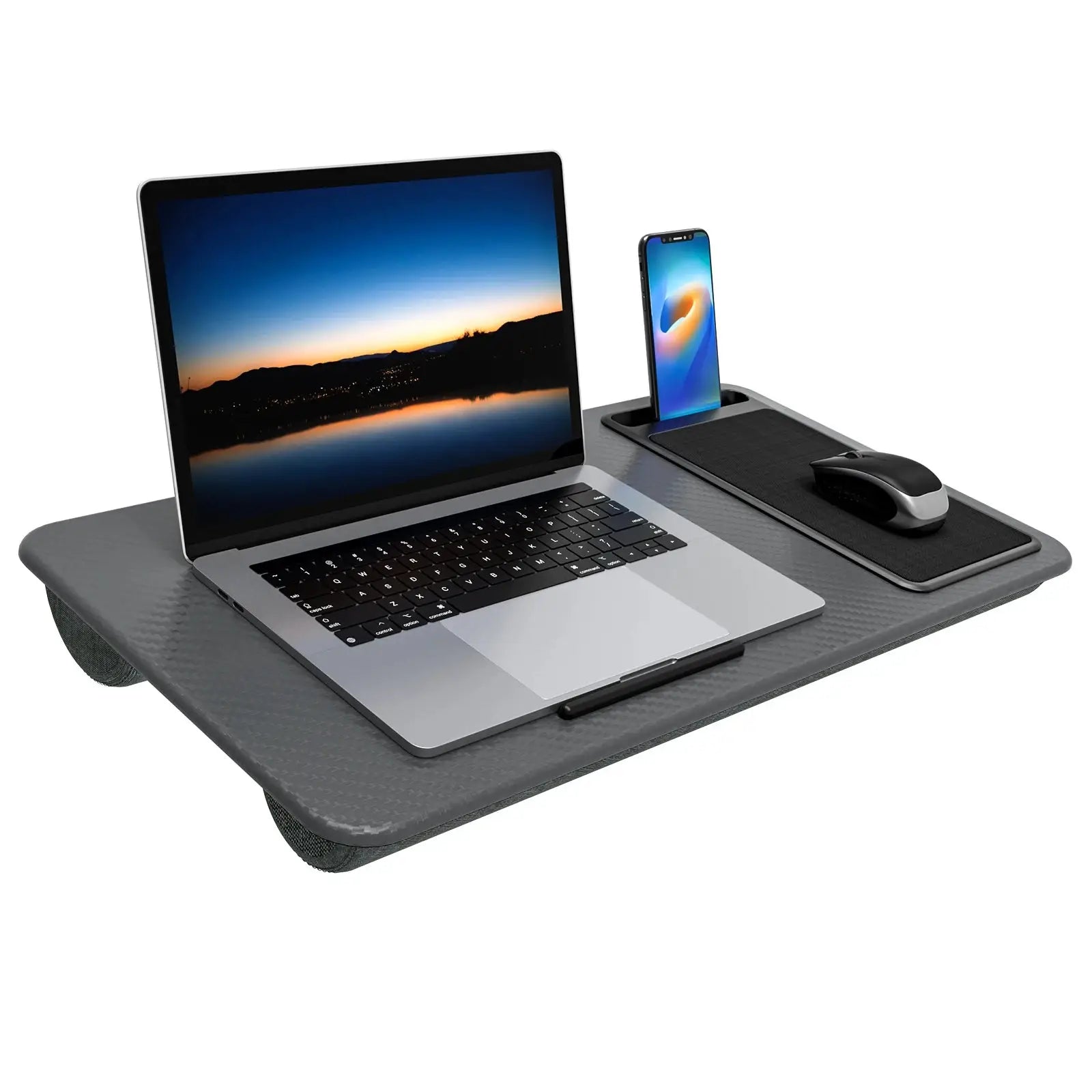Lap Desk with Mouse Pad & Phone Holder – Portable & Lightweight for Bed, Couch, Travel – 21.1"x12", Anti-Slip Strip