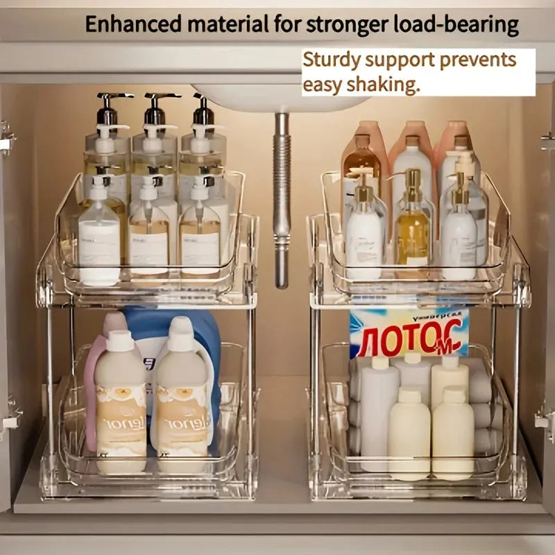 Pull Out Under Sink Organizer with Clear Shelves Design