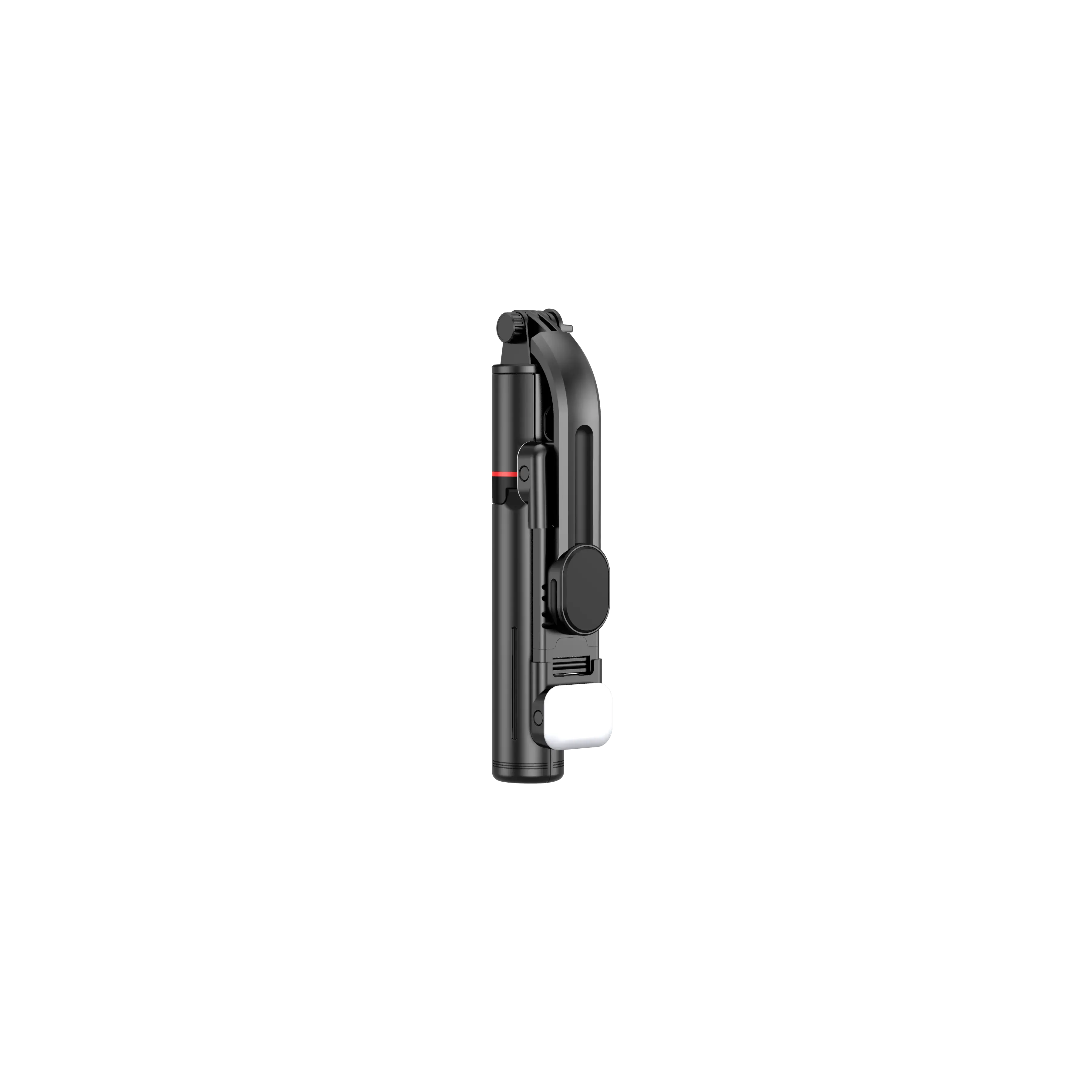 Compact folded view of the Selfie Stick Tripod with Fill Light, showing portability and integrated LED light for travel convenience.