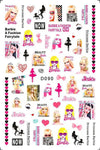 Barbie themed nail stickers with fashion and accessories