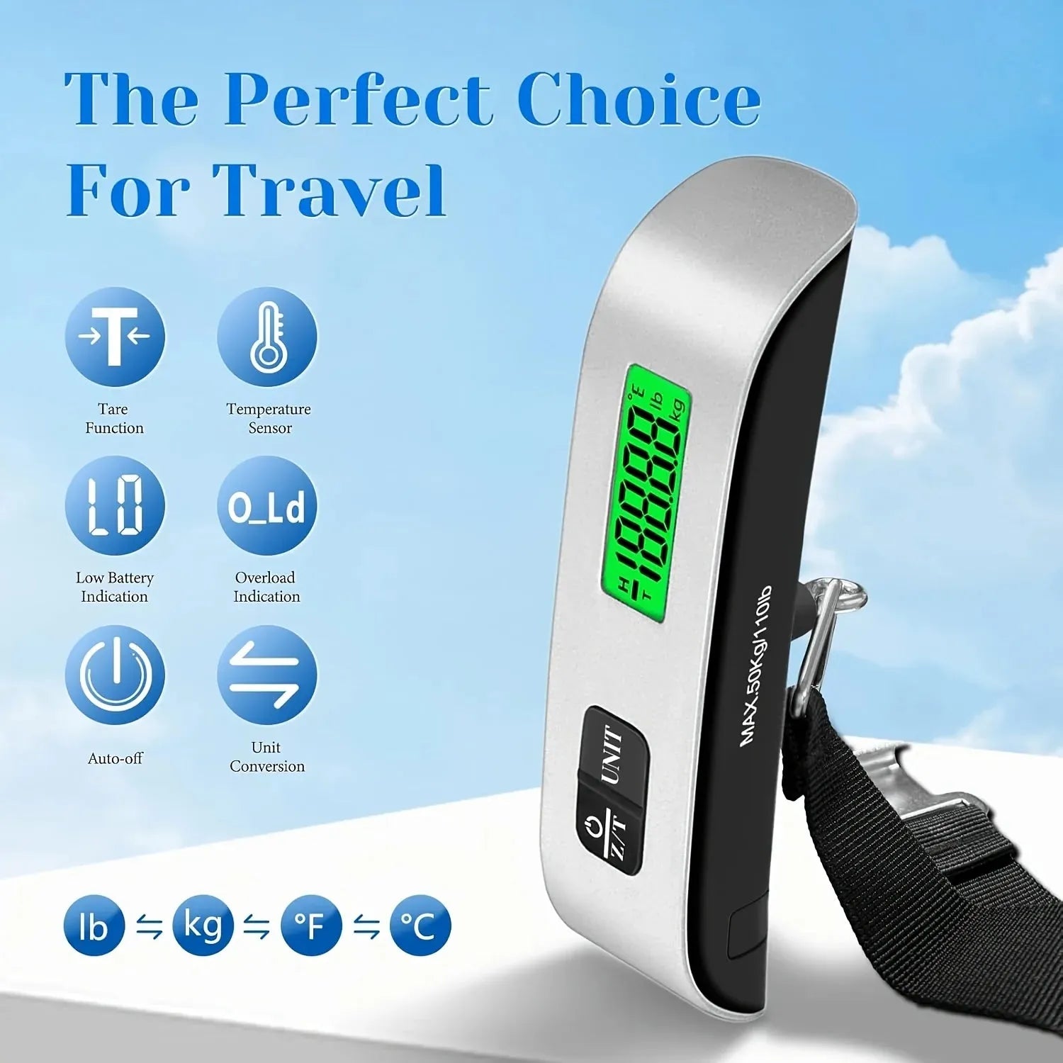 Digital Luggage Scale Portable LCD 110lb Hanging Design