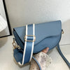 Blue vintage PU leather crossbody bag with striped strap