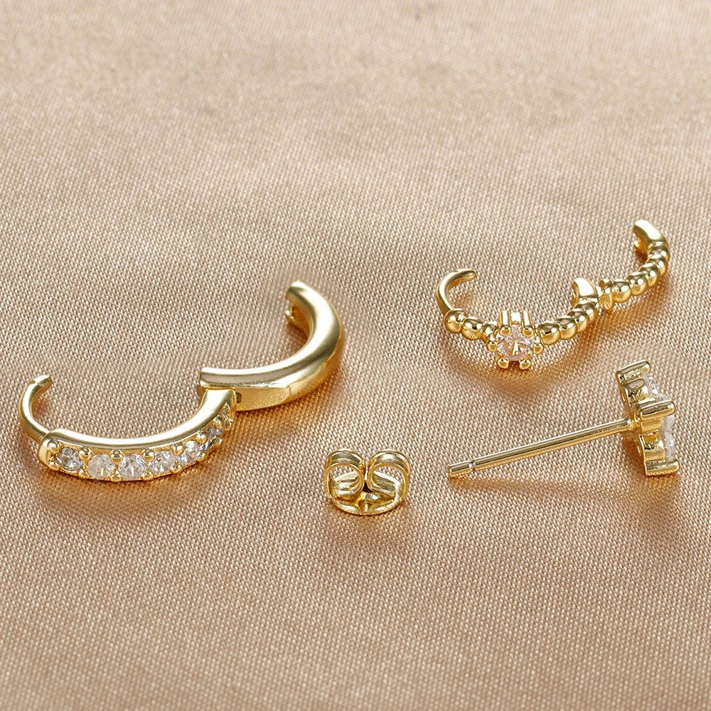 Gold Plated Earring Set Hoop Design Stainless Steel