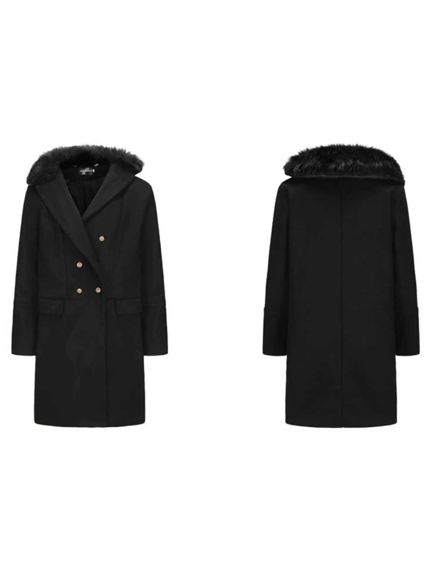 Men’s Long Coat Wool Blend With Fur Collar And Double Breast