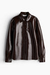 Shiny brown leather button-up shirt