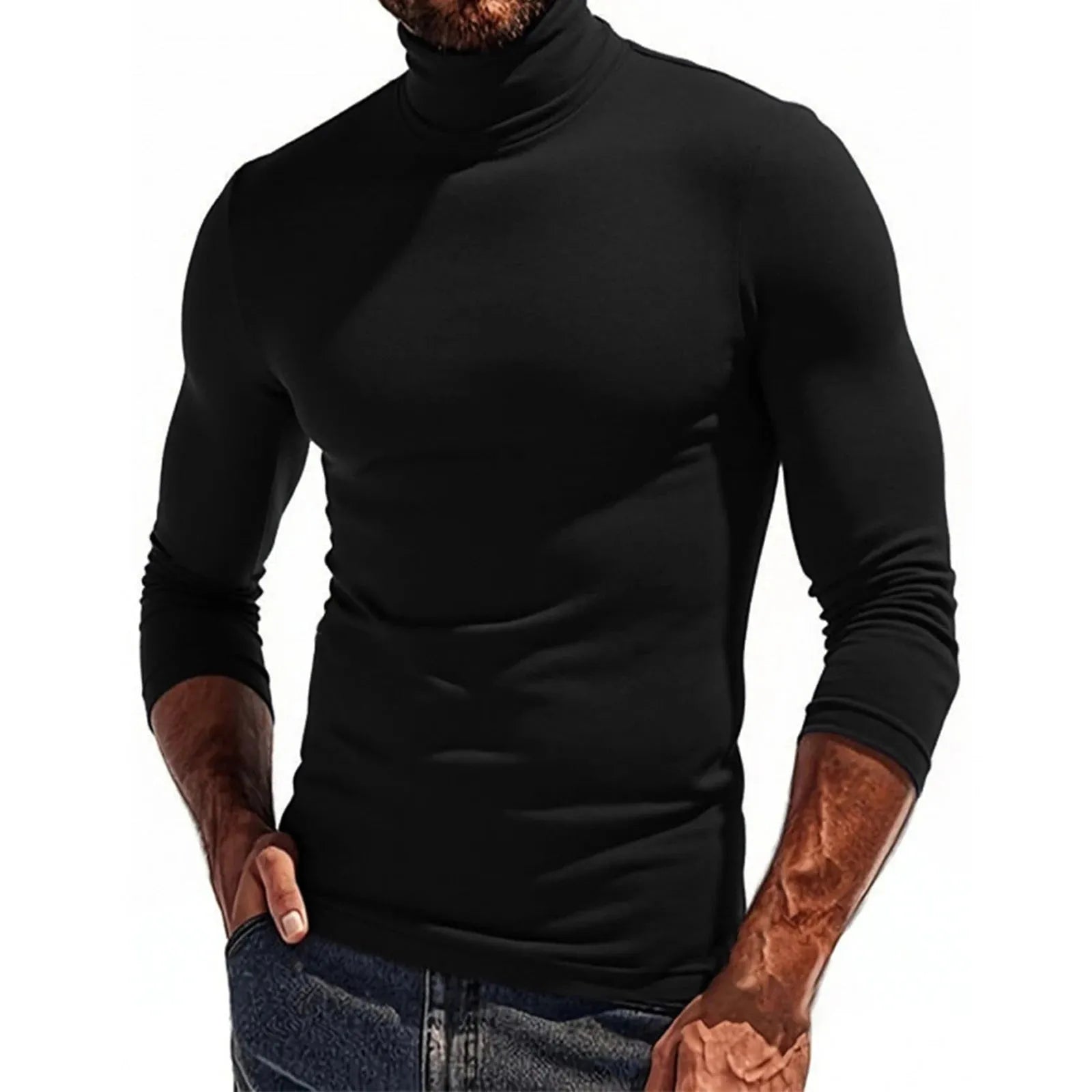 Men’s Long Sleeved Shirt Slim Fit Solid Turtleneck Tee