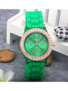 Green silicone band watch with crystal bezel