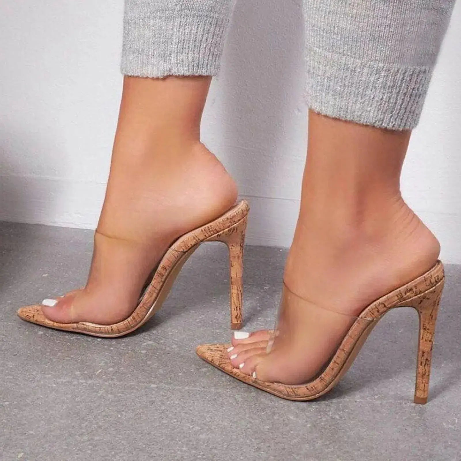 Women’s stiletto high heel sandals with clear straps and open toe, elegant party shoes