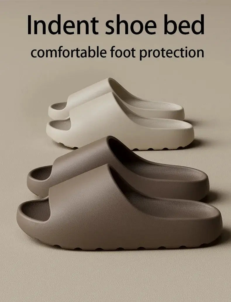 1 Pair Cloud Cushion Slippers for Men & Women in beige and brown featuring indent shoe bed for comfortable foot protection and support.