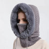 Gray women's winter fur hat with hood