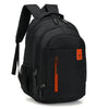 Black waterproof backpack with orange accents