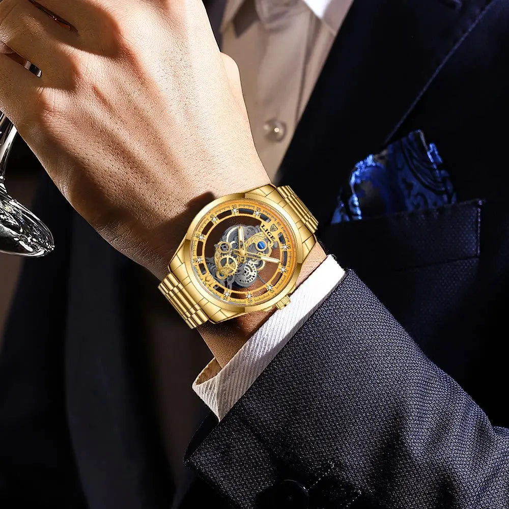 Men’s Skeleton  Watch Luxury Design Quartz Movement Waterproof Gift Box Included