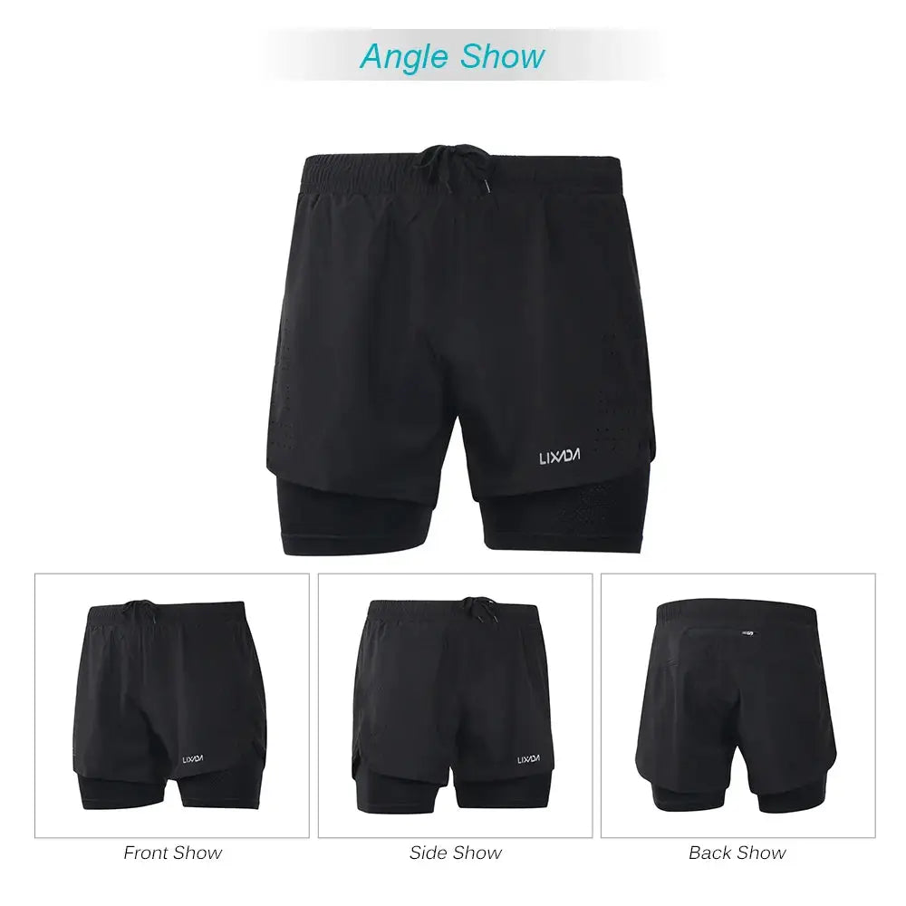 Men's 2-in-1 sports shorts, quick-drying and breathable with long liner, ideal for running and active training