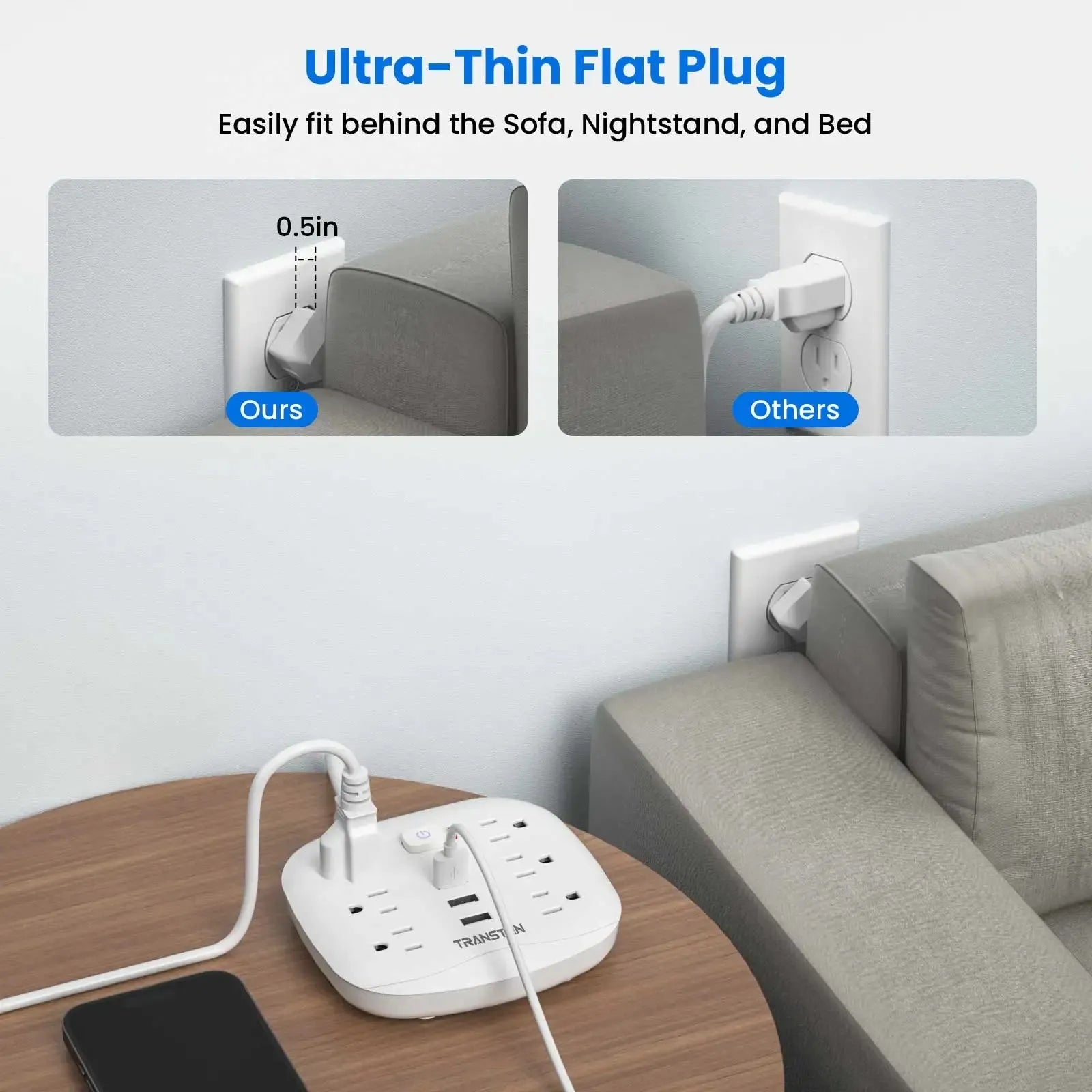 Power Strip Surge Protector With USB Ports And 10ft Cord