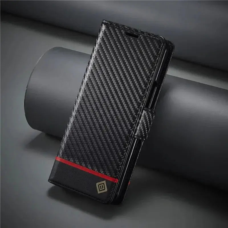 PU leather wallet case with carbon fiber design for Samsung Galaxy Z Fold 3/4/5/6, magnetic flip cover with stand function