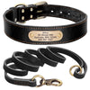 Black personalized leather dog collar and leash set