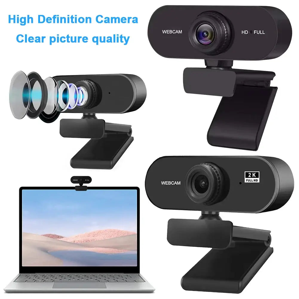 USB HD Webcam 1080P/2K with Autofocus & Microphone, Plug and Play for PC, Laptop & Desktop