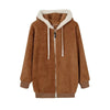 Brown plush hooded jacket with zipper