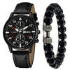 Men's watch with black strap and black dial with bracelet