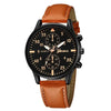 Men's watch with brown leather strap and black dial