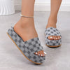 Gray women's platform sandals with patterned design