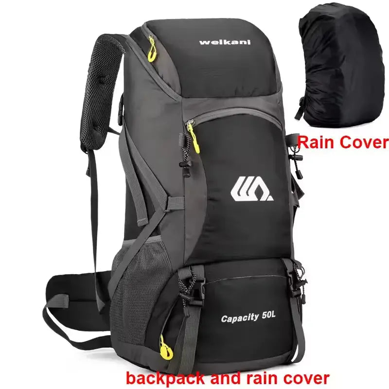 50L travel backpack for men, waterproof hiking and camping rucksack for outdoor sports, climbing and mountaineering