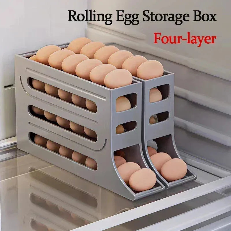 4 Layer Egg Holder with Automatic Rolling Dispenser