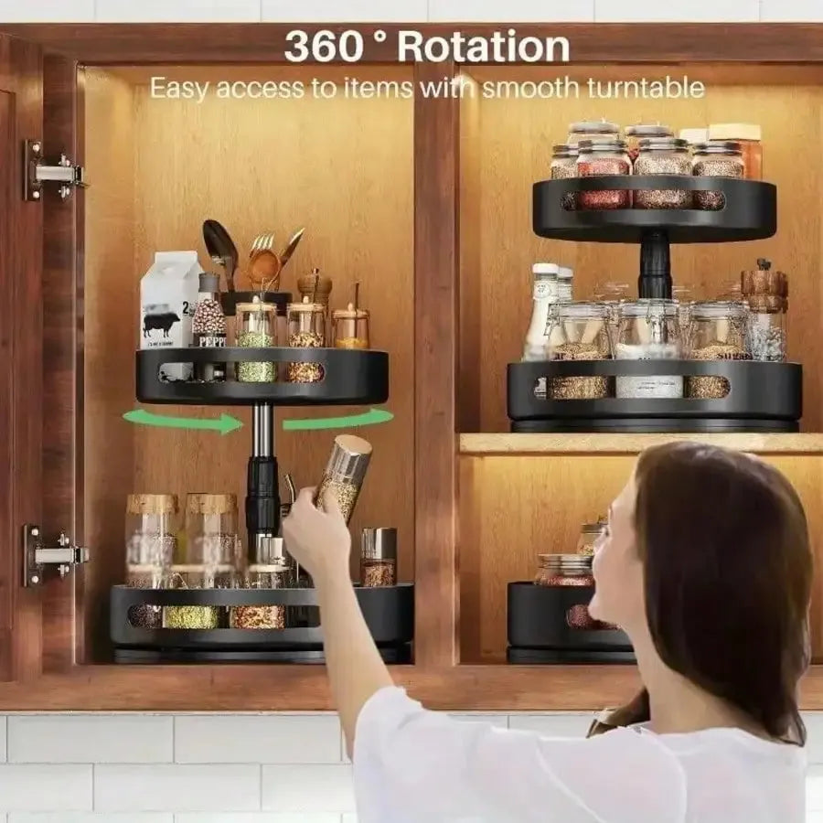 3 Tier Rotating Spice Rack with Polished Metal Organizer