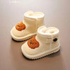 Cream toddler plush boots with bear embroidery