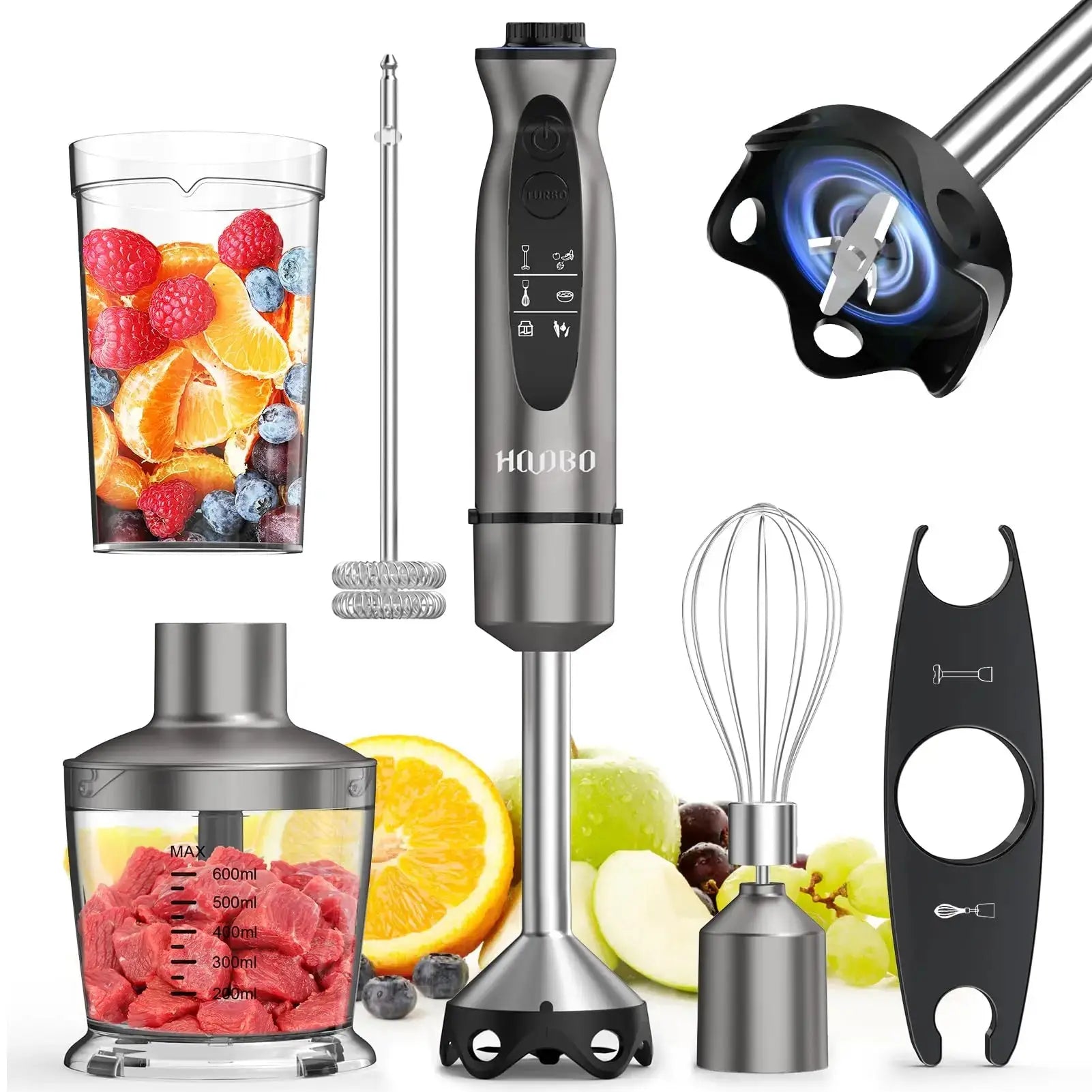Powerful handheld immersion blender, mixer for vegetables, meat, smoothies, sauces, baby food and soups