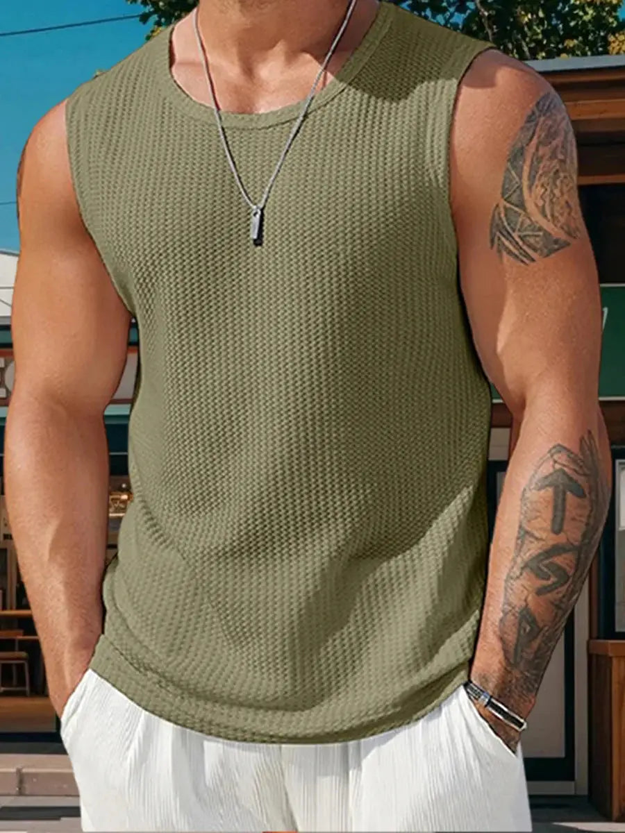 Men’s Ribbed Knit Tank Top Solid Color Sleeveless Shirt for Workout, Bodybuilding & Streetwear