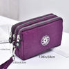 Purple women's zipper pocket wallet with dimensions