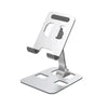 Silver foldable phone desk stand on white background