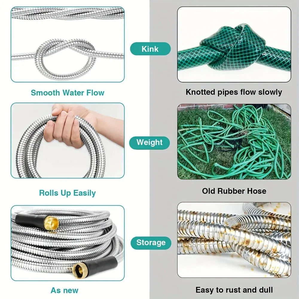 Stainless Steel Garden Hose With Adjustable Nozzle