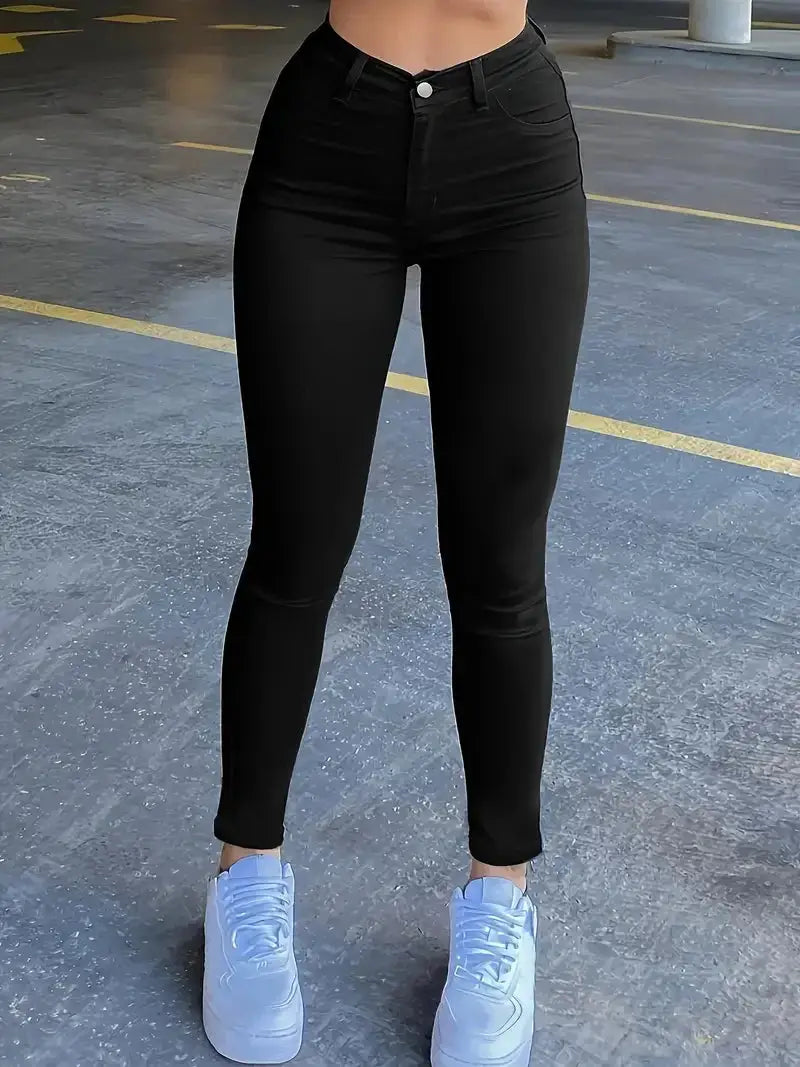 Women’s Slim Fit Washed Denim Jeans – Casual Everyday Pants with Zipper & Button Closure – Simple and Comfortable Style