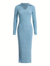 Women's V-neckline and inverted collar knitted dress