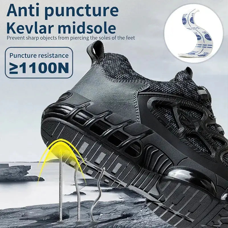 Puncture-Resistant Work Shoes | Lace-Up Safety Footwear with Elastic Buttons for All-Day Protection