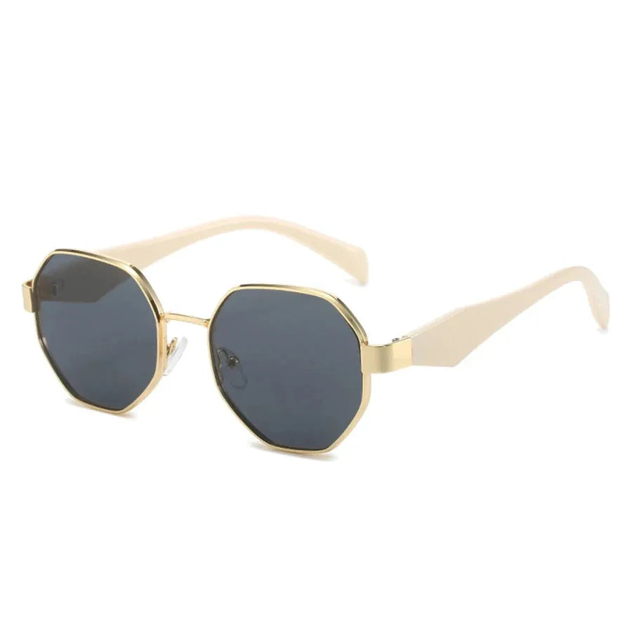 Retro Polygonal Sunglasses with Metal Frame and UV400 Lenses