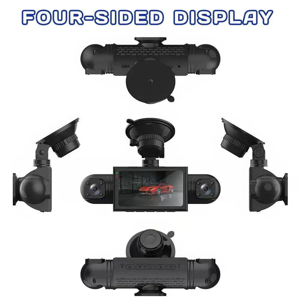 3.0″ IPS 360° Dash Camera HD 1080P 4Lens Driving Recorder with 32G Card for Loop Video Recording 24h Park Monitor GPS Navigation