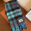 Women's chunky blue checkered scarf with sea ice effect