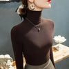 Brown turtleneck long sleeve t-shirt for women