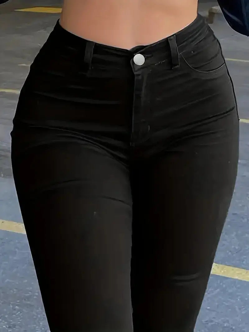 Women’s Slim Fit Washed Denim Jeans – Casual Everyday Pants with Zipper & Button Closure – Simple and Comfortable Style