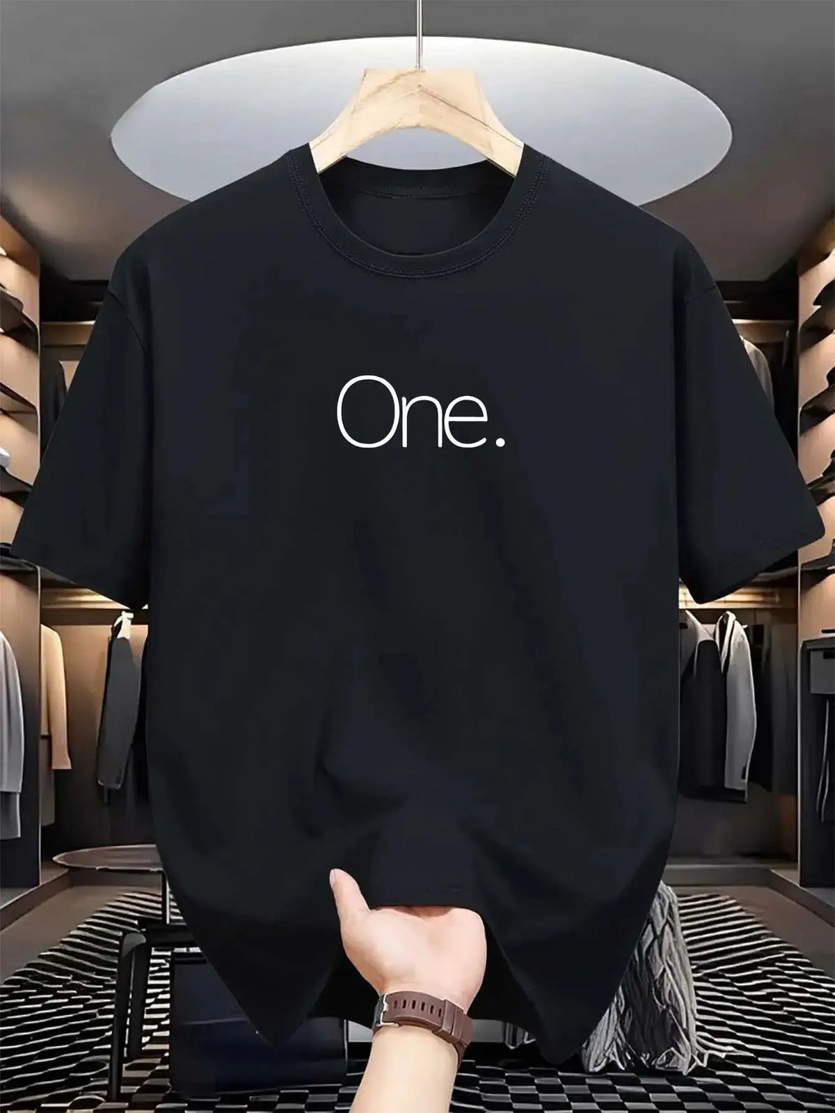 Men’s “One” Graphic T-Shirt – Geometric Print, 100% Cotton, Crew Neck & Short Sleeves for Year-Round Casual Wear