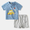 Blue taxi kids sport clothing set with gray shorts