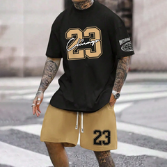 Black and beige Chicago sportswear set with bold number 23 print.