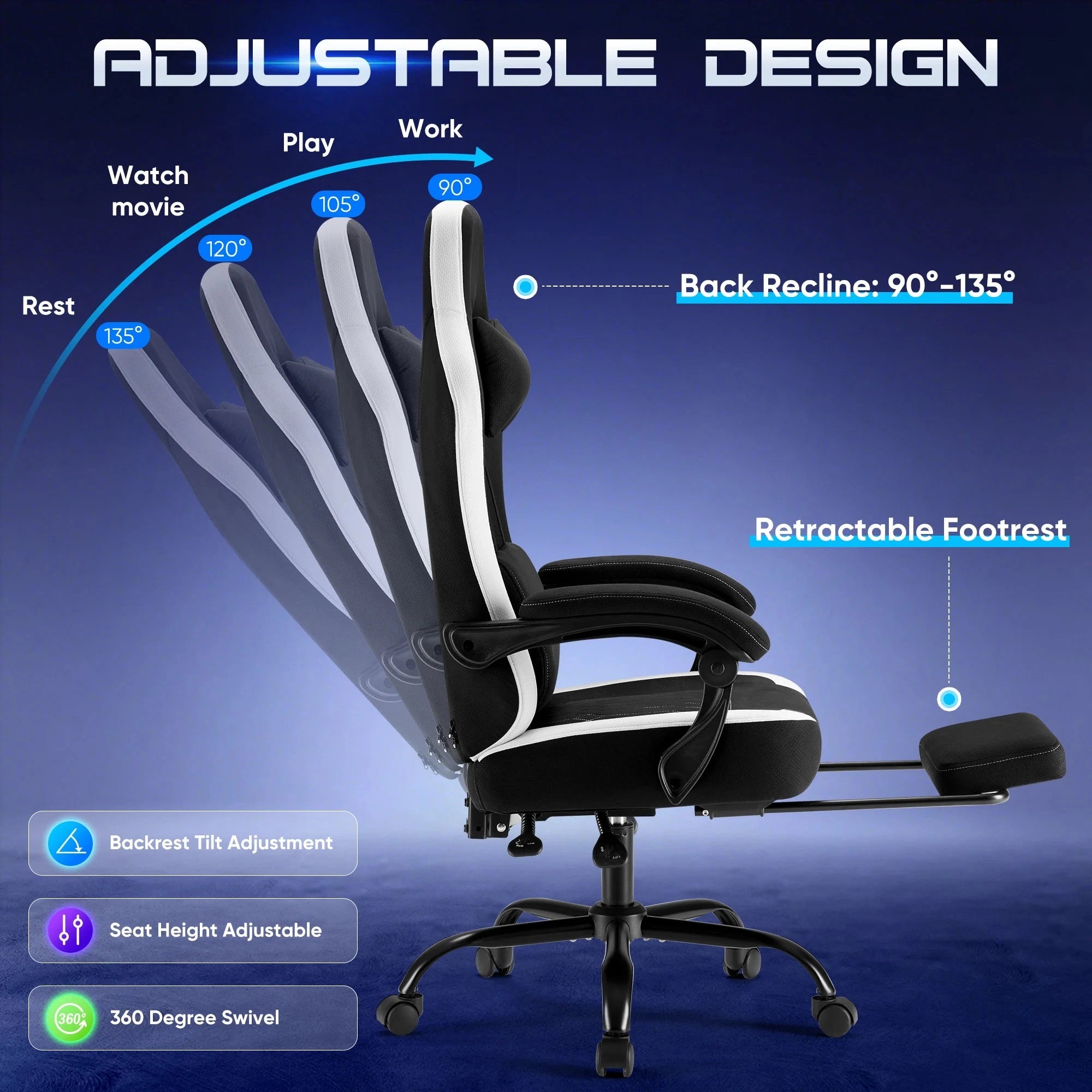 Ergonomic Gaming Chair 360 Swivel Adjustable with Support