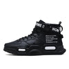 Black high-top casual sports shoes with text design